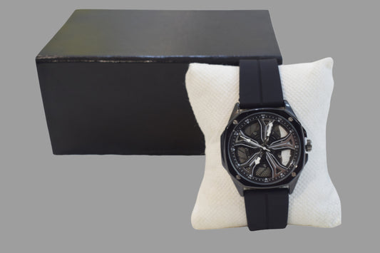 KEGIO Waterproof Black Skeleton Dial Watch – Black Strap Edition