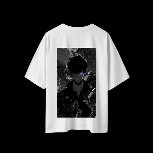 Solo Leveling Sung Jin-Woo Graphic T-Shirt – Oversized White Tee
