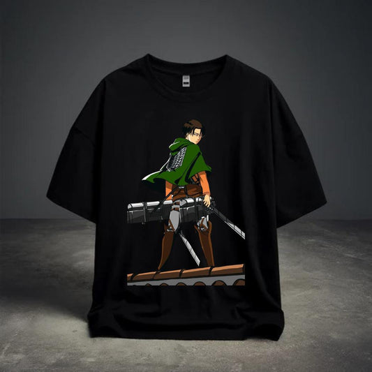Attack on Titan Levi Ackerman Graphic T-Shirt – Oversized Black Tee