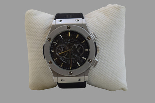 Hublot Big Bang Chronograph – Silver Dial - Black Leather Strap