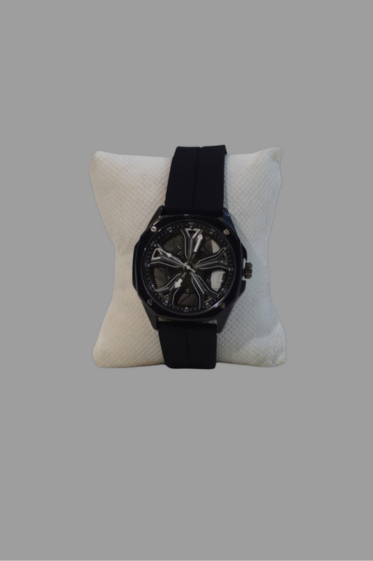 KEGIO Waterproof Black Skeleton Dial Watch – Black Strap Edition