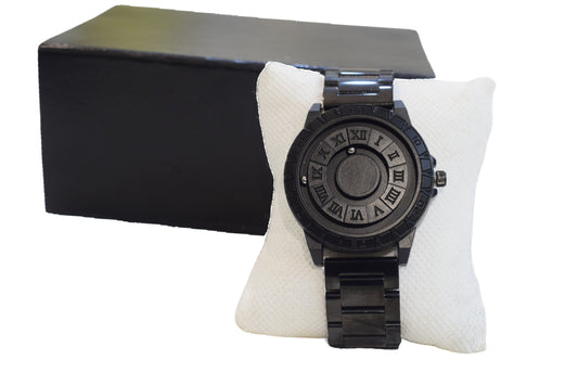 EUTOUR Waterproof Magnetic Ball Men’s Watch – Black Stainless Steel Chain